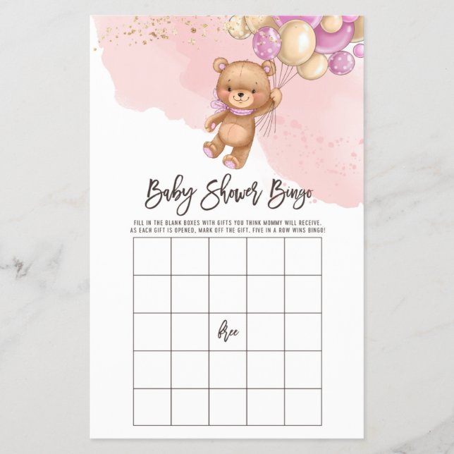 Flyer Bear globos Bingo | Juego de bingo Baby Shower (Frente)