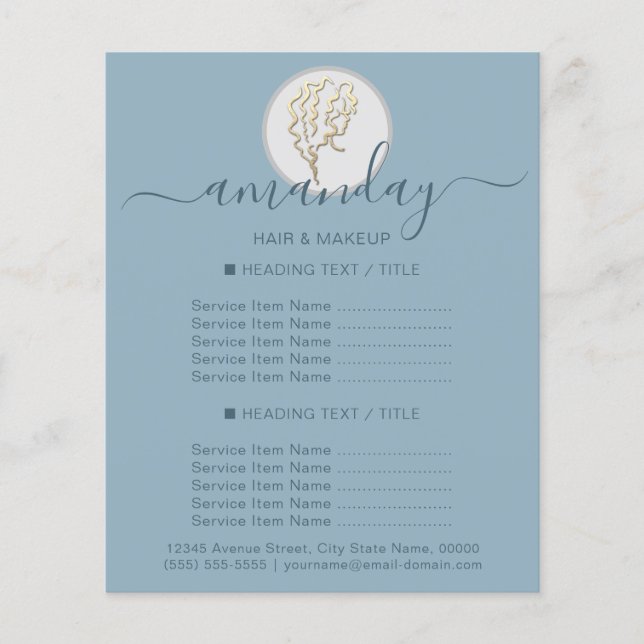 Flyer Beauty Salon Hairdresser Logo Dorado Azul Smoky (Frente)