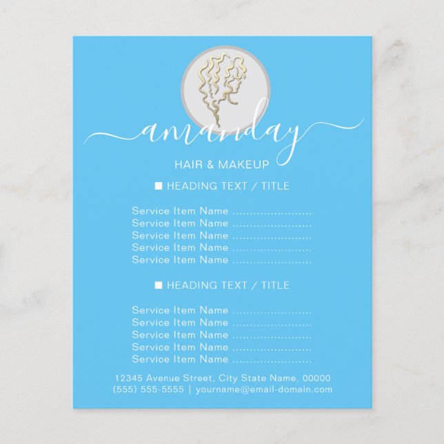 Flyer Beauty Salon Hairdresser Logo Gold Blue (Frente)