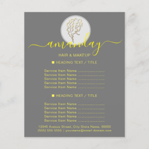 Flyer Beauty Salon Hairdresser Logo Oro Gris Amarillo
