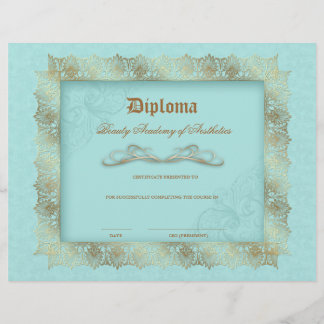 Flyer Beauty School Diploma Blue Gold Lace Frame