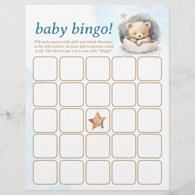Flyer Bebé Bingo y nombre Race Teddy Bear Baby Shower Ju (Frente)