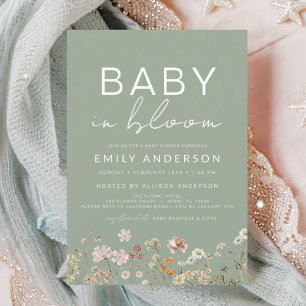 Flyer Bebé de flores silvestres en una invitación de Bab