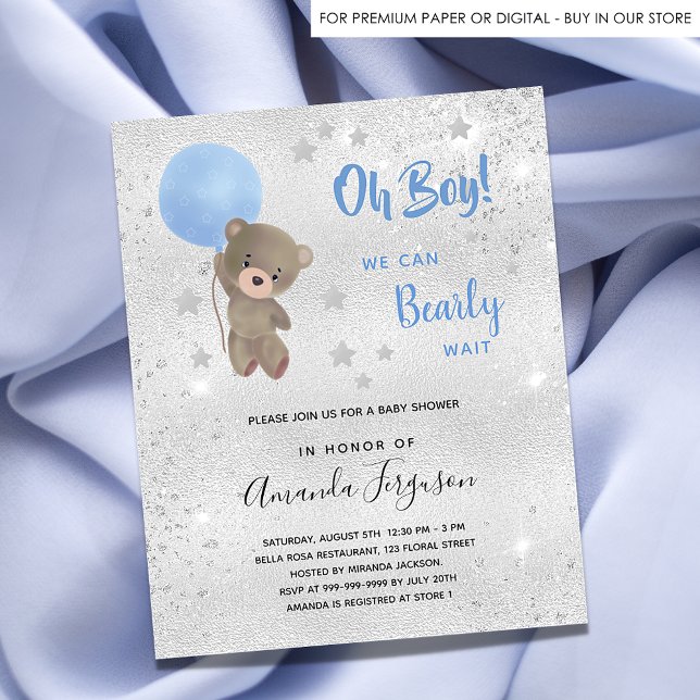 Flyer Bebé ducha oso de peluche niño invitación de presu (Subido por el creador)