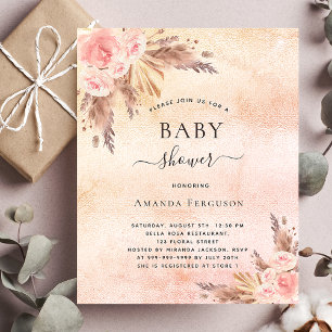 Flyer Bebe ducha pampas hierba invitación floral presupu