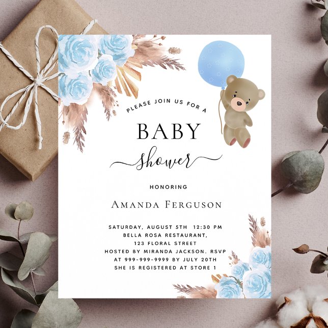 Flyer Bebé ducha pampas hierba oso de peluche presupuest (Subido por el creador)