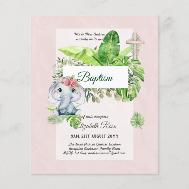 Flyer Bebé elefante BAPTISM Bautizo Bautismo Invtismo (Frente)