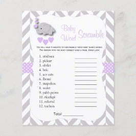 Flyer Bebé Elefante Morado y Gris - Shower Scramble