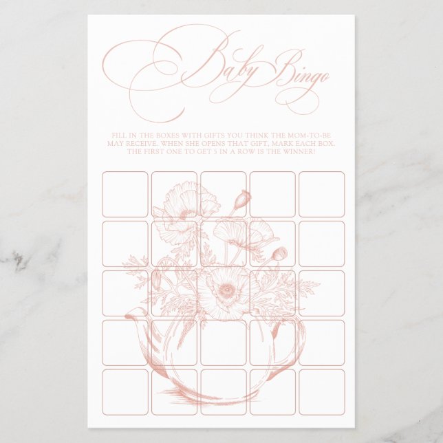 Flyer Bebé está preparando bingo de bebé floral rosado (Frente)