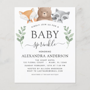 Flyer Bebé Presupuestado Sprinkle Shower Woodland Eucaly