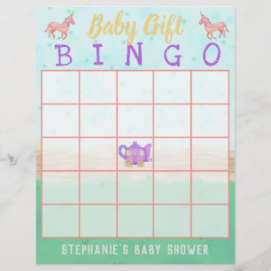 Flyer Bebé regalo Bingo Cute unicornio ducha Fiesta