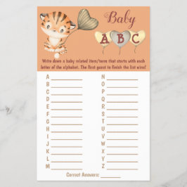 Flyer Bebé Tigre | Tarjeta de juego Baby Shower ABC