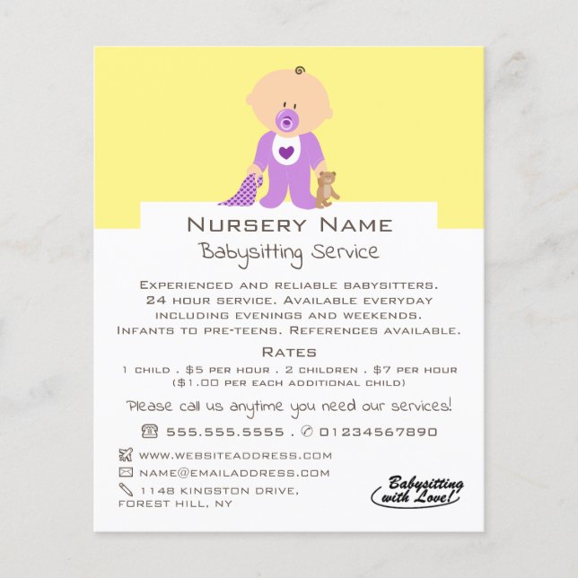 Flyer Bebé y oso Personalizado, niñera, guardería, guard (Frente)