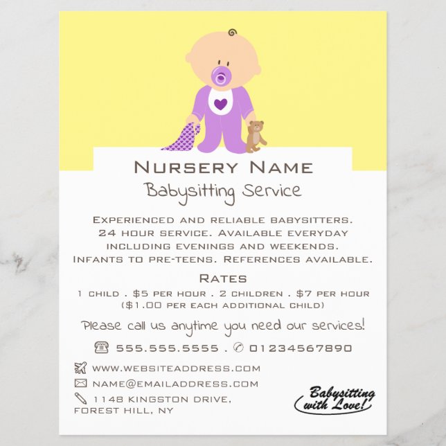 Flyer Bebé y oso Personalizado, niñera, guardería, guard (Frente)