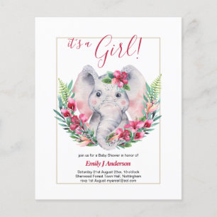 Flyer BEBÉS Flores de Elefante Cumple de Niña Revelación