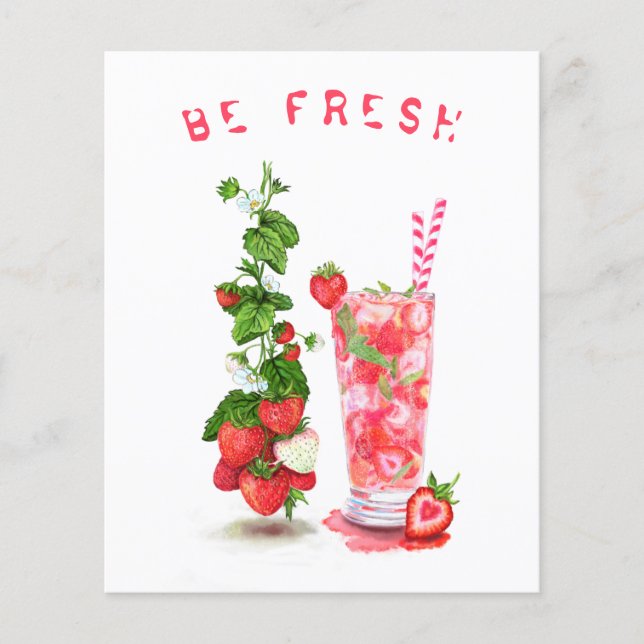 Flyer Bebida Guay de jugo de fresa fresca - frutas de ve (Frente)