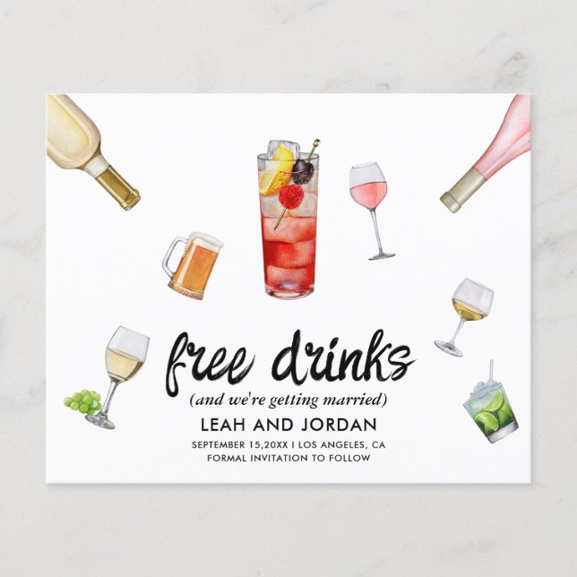 Flyer Bebidas sin presupuesto Boda Guardar la fecha (Frente)