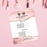 Flyer Belleza de maquillaje azotes salón Rubor Girly ros<br><div class="desc">Pruebe la moderna y moderna carta de precios girados rosados para su salón de belleza. Fondo de agate rosa de Rubor con detalles de purpurina dorado</div>