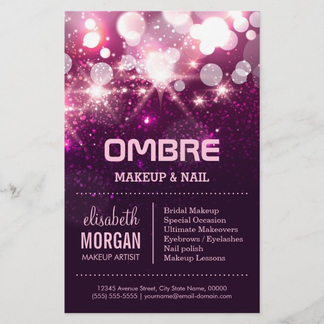 Flyer Belleza de maquillaje - Purpurina rosado resplande (Frente)