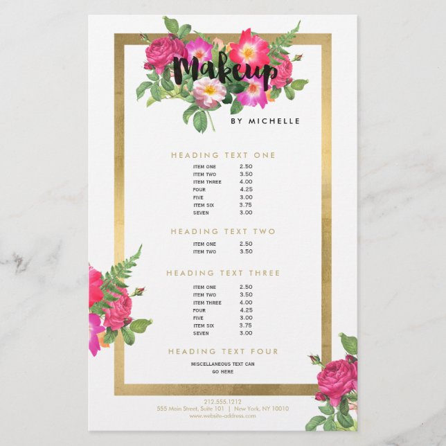 Flyer Belleza Florals maquillaje Artista Blanco (Frente)