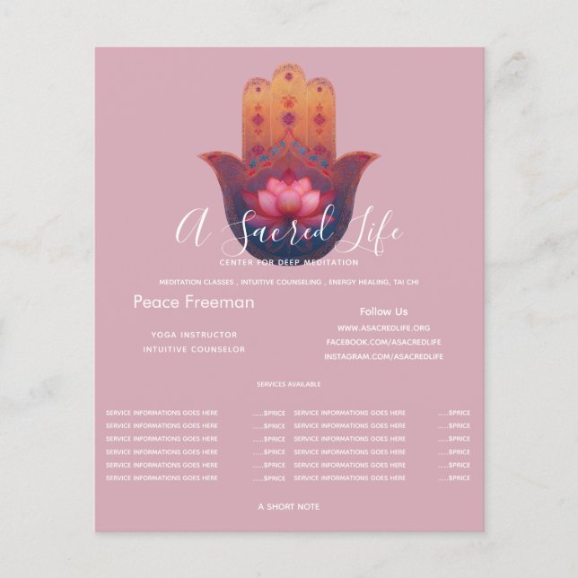 Flyer Bendición del Loto | Mano Hamsa (Frente)