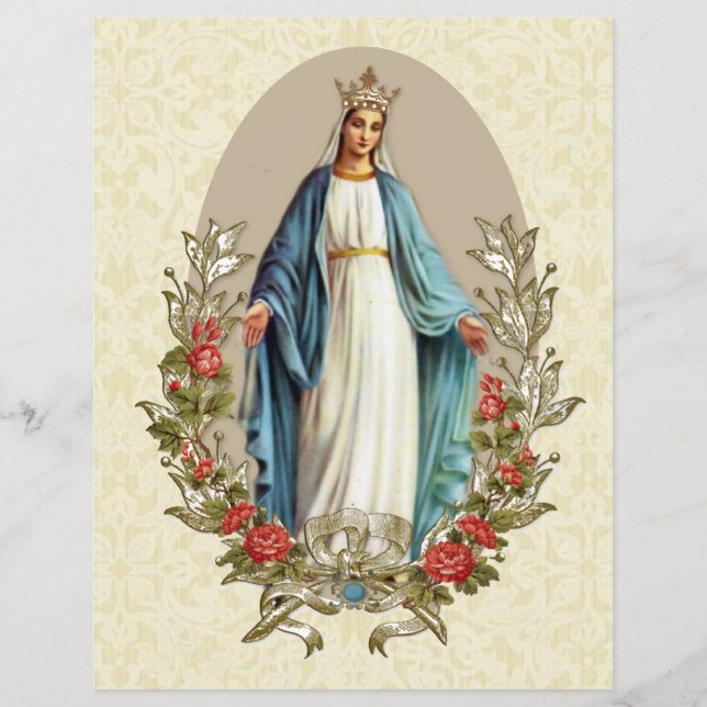 Flyer Bendita Virgen María Católica Roses Rojos Rojos (Frente)