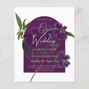 Flyer Berenjena Ciruela Púrpura Floral Verde Bosque Boda
