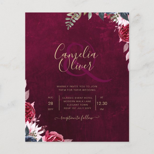 Flyer Berry Wine Floral Boda (Frente)