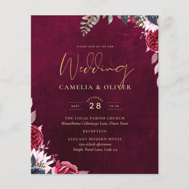Flyer Berry Wine Floral Boda (Frente)
