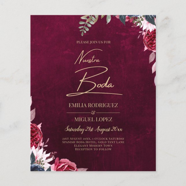 Flyer Berry Wine Floral Wedding  (Frente)