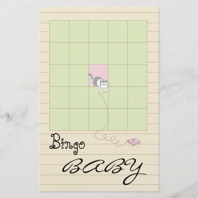 Flyer Biblioteca Baby Shower BINGO Rosa/Construir una" (Frente)