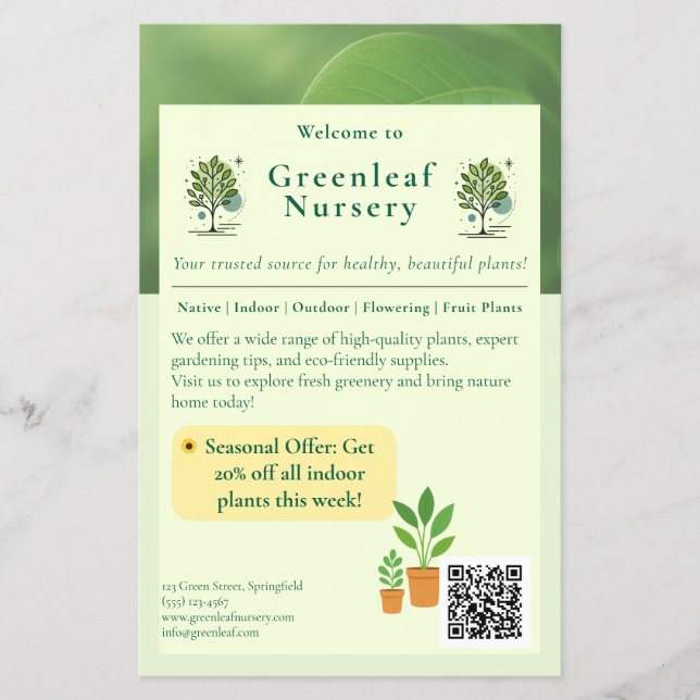 Flyer Bienvenido a la marca Greenleaf Nursery (Frente)
