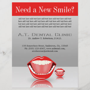 Flyer Big Mouth Dentist Dentistry Dental Gris Dental Roj
