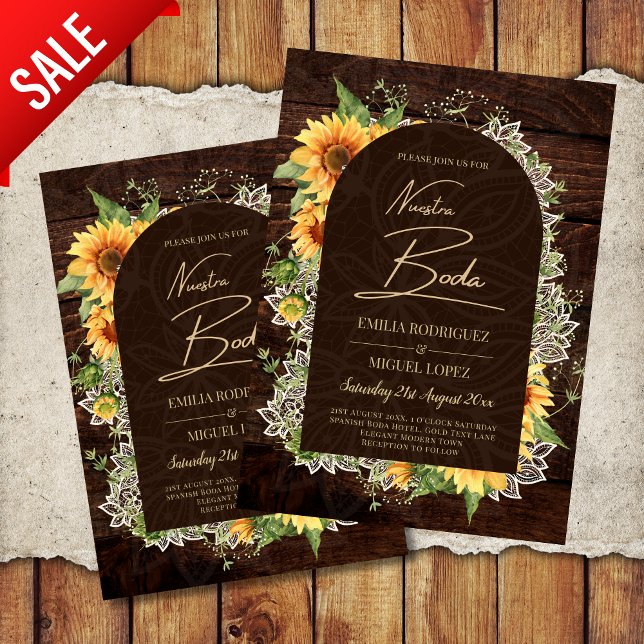 Flyer Bilingüe Rústico Azul Amarillo Girasoles Boda (Subido por el creador)