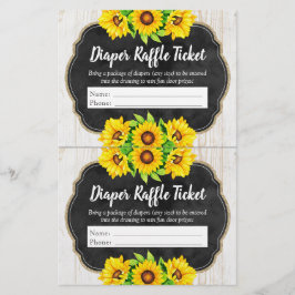 Flyer Billete de entrada de Sunflower Baby Shower Diaper