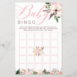 Flyer Bingo Baby Shower, Boho con flores