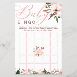 Flyer Bingo Baby Shower, Boho con flores