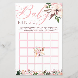 Flyer Bingo Baby Shower, Boho con flores