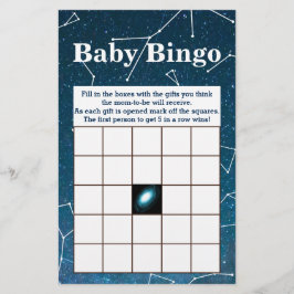 Flyer Bingo Baby Shower de Constelaciones de estrellas e