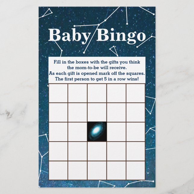 Flyer Bingo Baby Shower de Constelaciones de estrellas e (Frente)