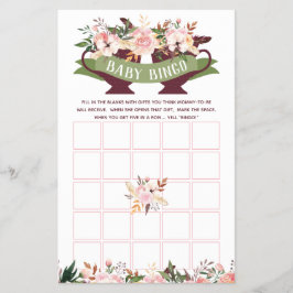 Flyer Bingo Baby Shower, Fiesta del té boho con flores