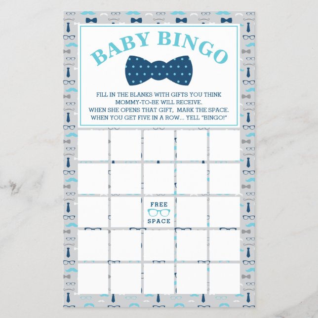 Flyer Bingo Baby Shower, hombrecito, compadre (Frente)