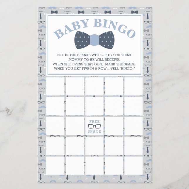 Flyer Bingo Baby Shower, hombrecito, compadre (Frente)
