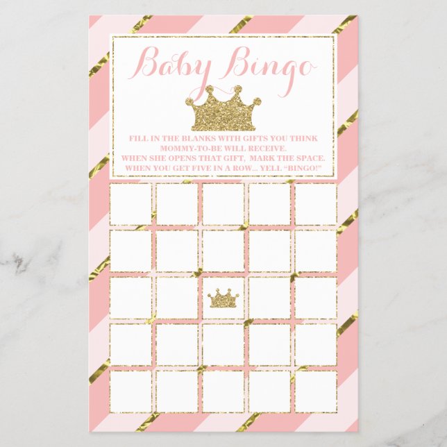 Flyer Bingo Baby Shower, Princesa pequeña (Frente)