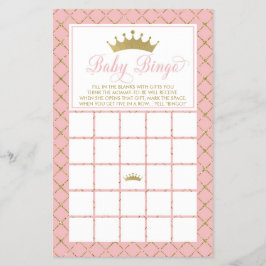 Flyer Bingo Bebé, juego de Baby Shower Princesa