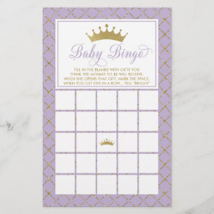 Flyer Bingo Bebé, juego de Baby Shower Princesa