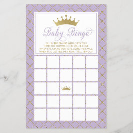 Flyer Bingo Bebé, juego de Baby Shower Princesa