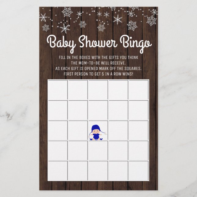 Flyer Bingo de Baby Shower Bingo Boy Bingo Rústico De Be (Frente)