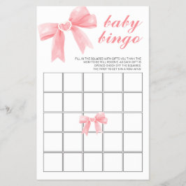 Flyer Bingo de Baby Shower con lazo rosa a cuadros