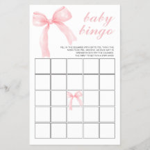 Bingo de Baby Shower con lazo rosa a cuadros